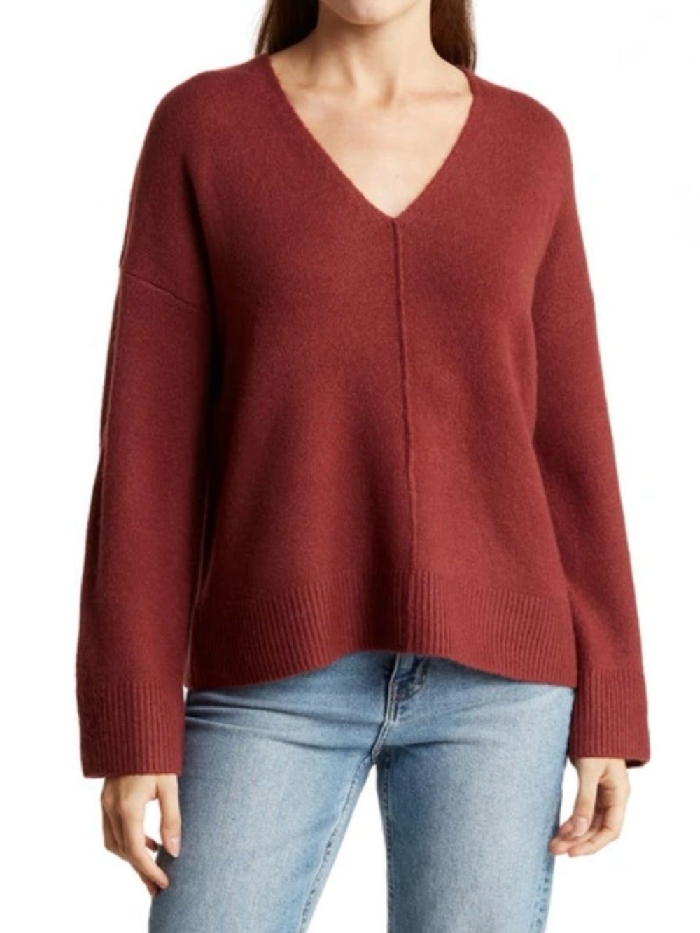 NWT Madewell V-Neck Sweater in Brick Red